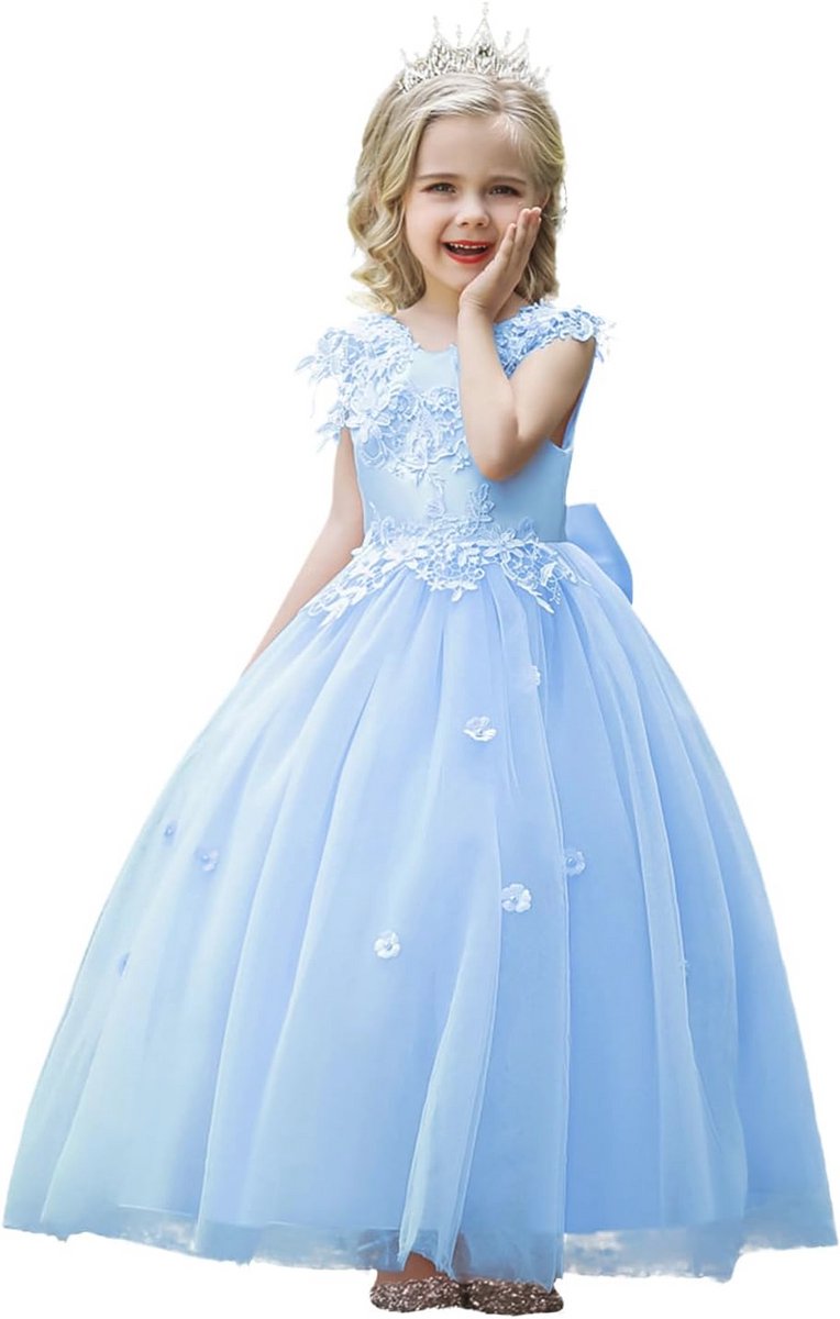 LOLANTA Feestelijke jurk voor meisjes, prinsessenjurk voor meisjes, bruiloft, roze/wit/blauwe tule jurk voor kinderen