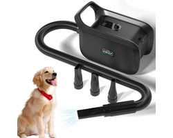 XKISS Hondenföhn, 4,5 pk/3200 W, blower, hondenföhn, lage noise dierenhaardroger, hondenverzorging-droogventilator, instelbare warmte en toerental, met luchtfilter en 3 sproeiers, zwart