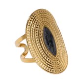 Aramat Jewels | Ringen | Grote Verstelbare RVS Ring Ovaal met Emaille - 28 mm | Grijs | |28mm | Staal | Volwassenen | Verkleurd niet