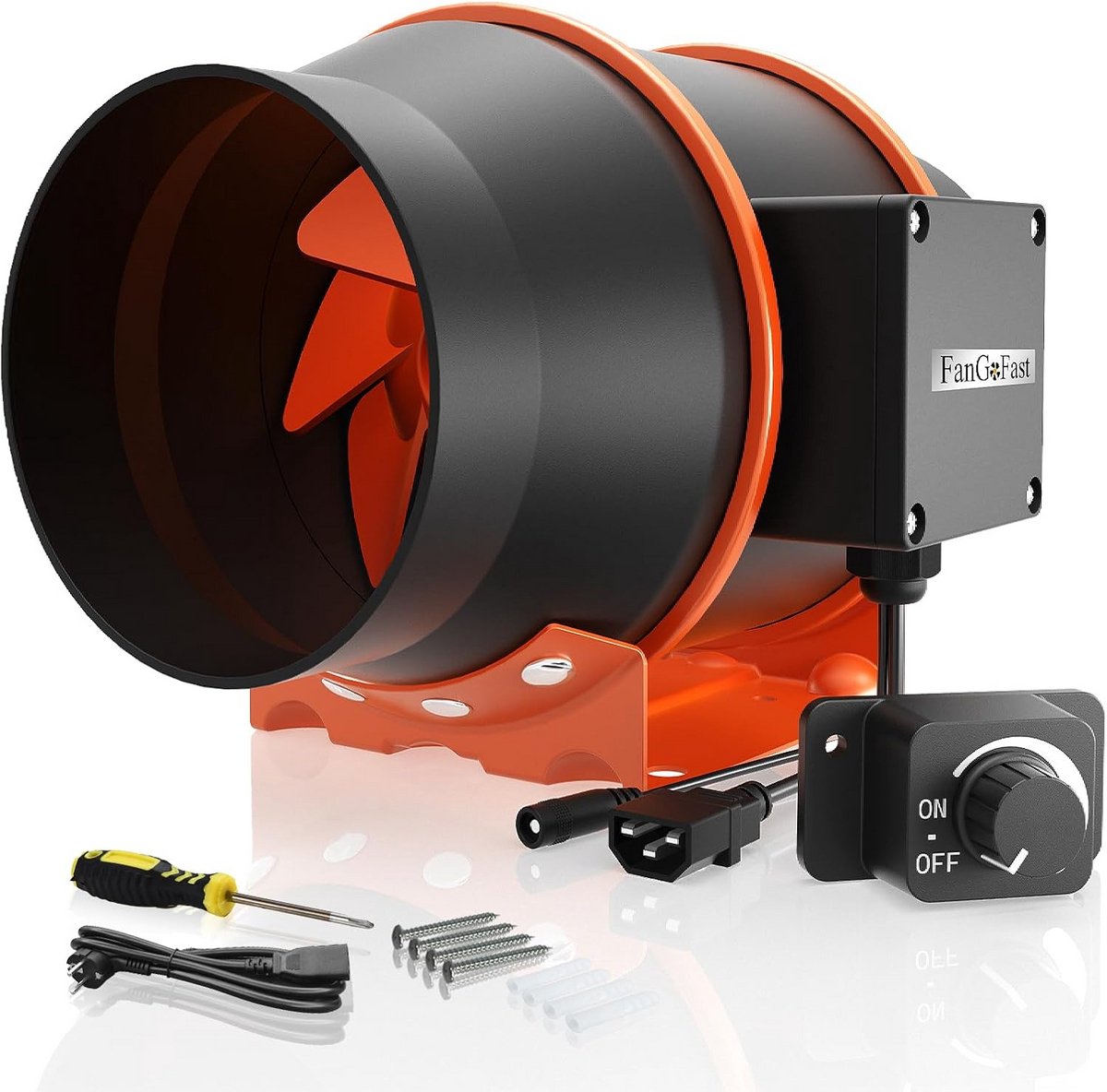 Buisventilator 100 mm, Regelbaar met 360 m³/u Afzuiging, Inline Ventilator met IEC Stopcon