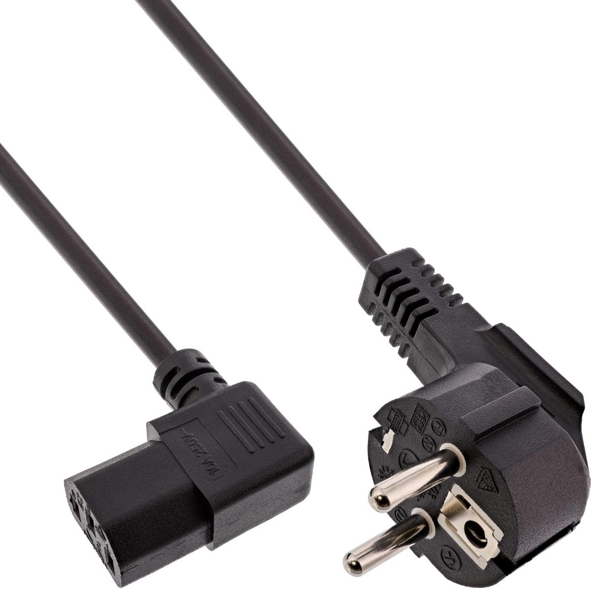 Gehoekt netsnoer C13 - 3 meter zwart, geaard contact