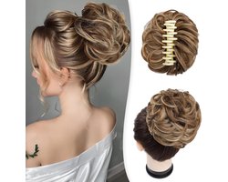 Klusachtige Haarbal Extensie met Klem - Golvend Krullend Clip-in Haarstuk voor Updos, Synthetisch Haar in Lichtbruin Gemengd Blond, Vrouwen Haaraccessoire