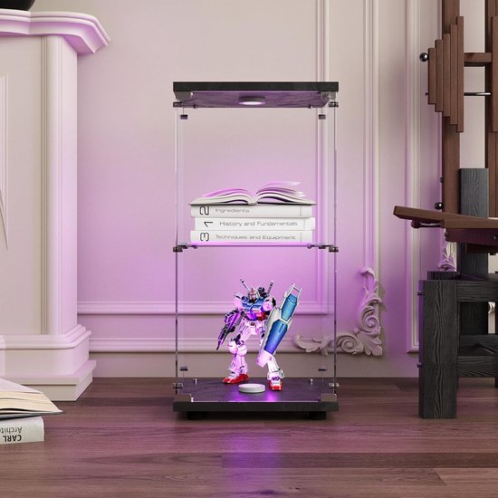 Komodee, Vitrinekast Alessandria, Wotan/Zwart, LED Blauwe, Breedte 60 cm x Hoogte: 192 cm x Diepte 42 cm, 3 Planken, Voor Woonkamer, Slaapkamer, Hal Komodee, Vitrinekast Alessandria, Wotan/Zwart, LED Blauwe, Breedte 60 cm x Hoogte: 192 cm x Diepte 42 cm, 3 Planken, Voor Woonkamer, Slaapkamer, Hal