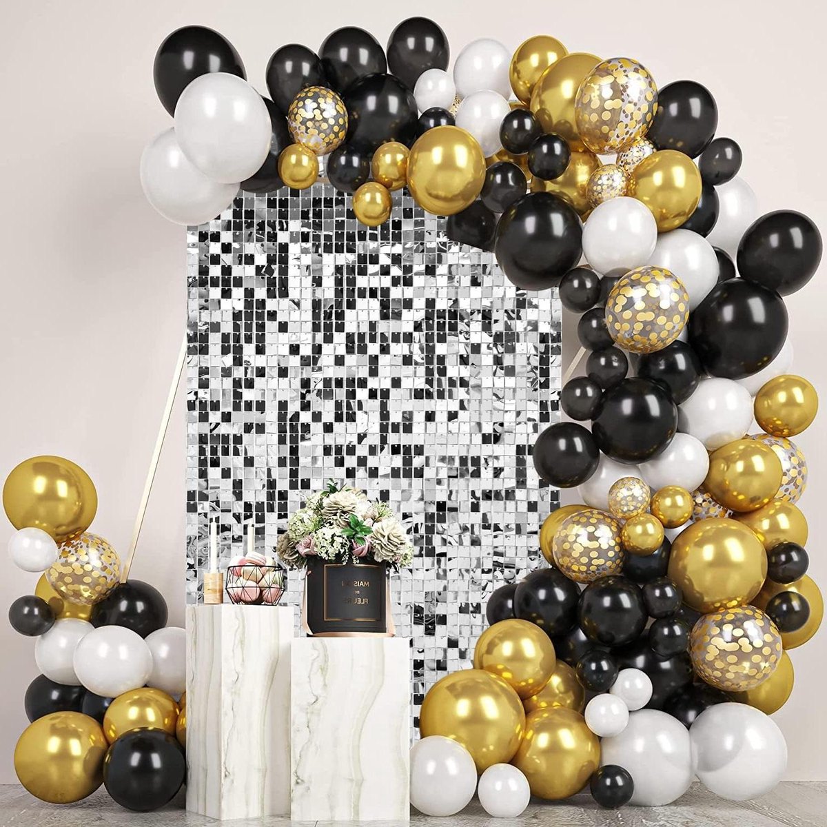 Allecta - Set van 12 zilveren Shimmer muur achtergronden voor feestdecoratie.
