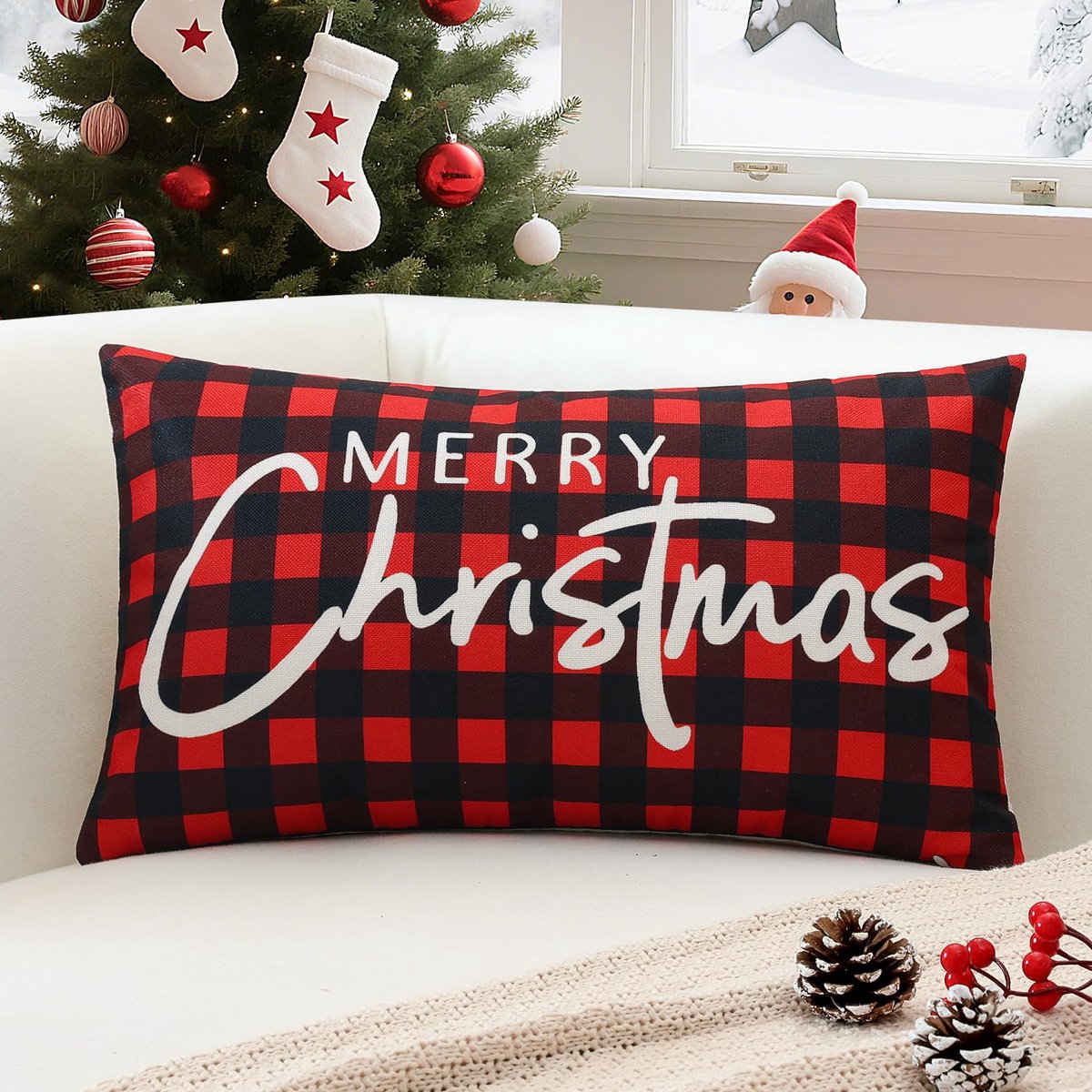 Unyqoos Rode Kerstkussensloop 30x50 cm voor Sfeervolle Woonkamer of Slaapkamer rood