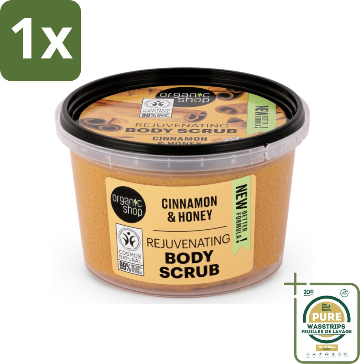 1 x Organic Shop - Rejuvenating Body Scrub Cinnamon - Exfoliërend en Hydraterend - 250 ml- Body Scrub - Exfoliatie - Huidvernieuwing - Kaneel - Honing