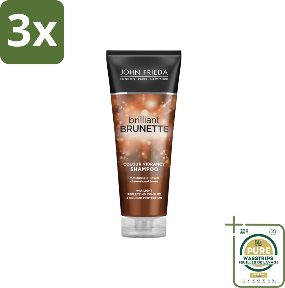 3 x John Frieda – Shampoo – Colour Vibrancy – Kleurbehoud en glans – 250 ml - Grootverpakking - Koffiezetapparaat