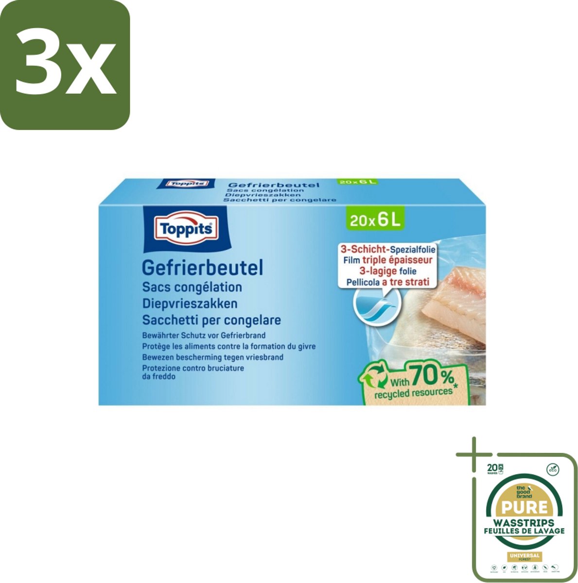 3 x Toppits – Diepvrieszakken – 6 Liter – 20 Zakjes - Grootverpakking - Koffie - Koffiezetapparaat - Koffiezetapparaat