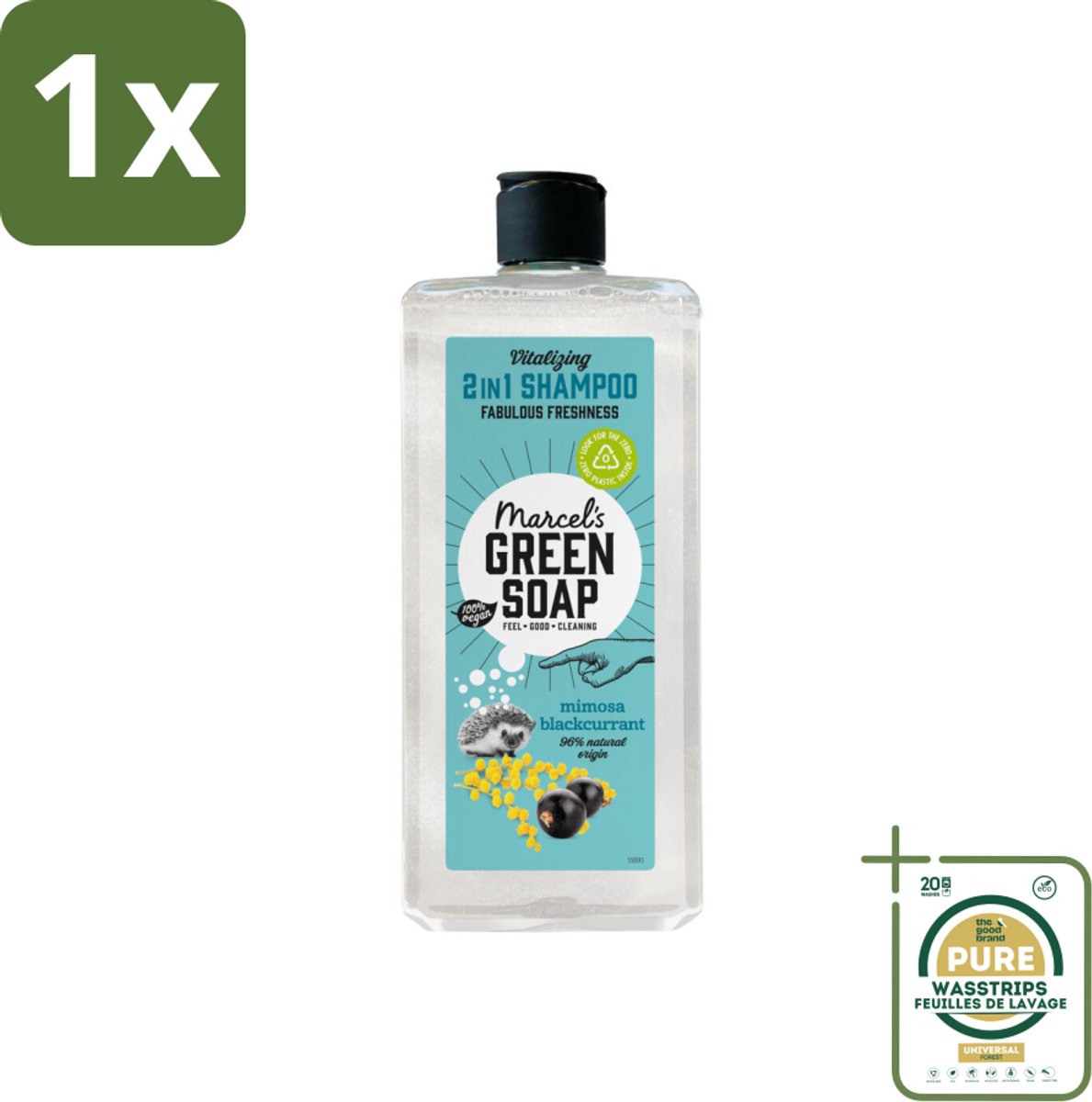 1 x Marcel's Green Soap - Shampoo & Conditioner 2-in-1 - Mimosa & Black Currant - Verzorging in één - 300 ml- Shampoo En Conditioner 2 In 1 - Natuurlijke Haarverzorging - Vegan Haarverzorging - Schadelijke Chemicaliën Vrij - Huidverzorging