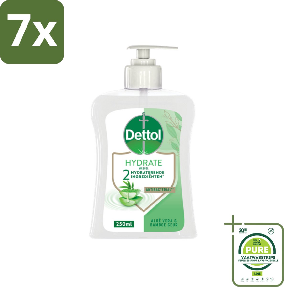 7 x Dettol - Handzeep - Hydrate - Aloë Vera & Bamboe - 250 ml - Grootverpakking - Handzeep - Antibacterieel - Aloë Vera - Bamboe - Hydraterend