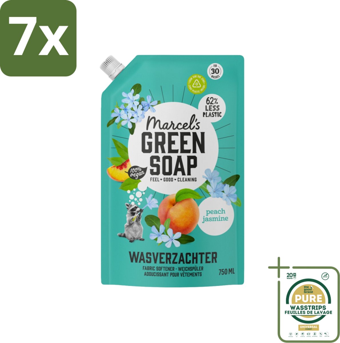 7 x Marcel’s Green Soap – Wasverzachter – Peach & Jasmine Navulling – 750 ml - Grootverpakking - Kabel - Kabels - Kabelsysteem - Kabelsysteem