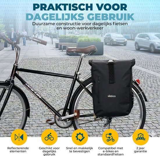 Vebics Dubbele Fietstas - 100% Waterdicht - Zwart van Vebics — afbeelding 4