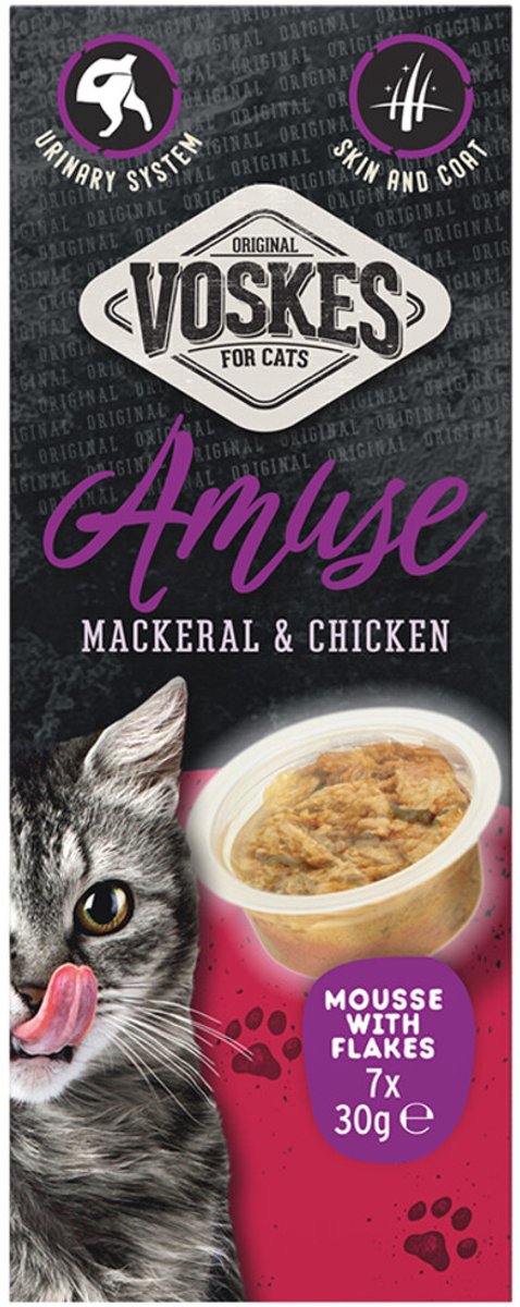 Voskes Kattensnack Mousse Makreel&Kip - 8 x 7x30 gr - Voordeelverpakking