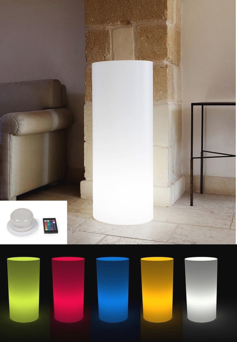 Cilindrische Zuil voor Binnen en Buiten met Dimbaar Multikleur LED Licht en Afstandsbediening - 35 cm Diameter, 90 cm Hoogte
