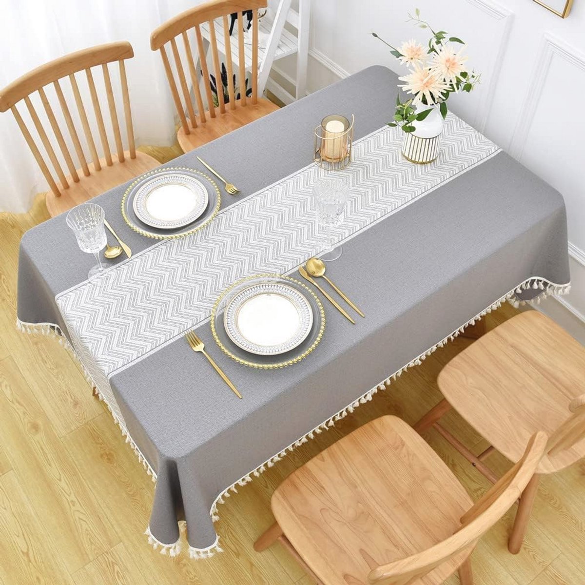 Katoenen tafelkleed, wasbaar, vierkant voor eettafel binnen en buiten - grijs 135 x 135 cm