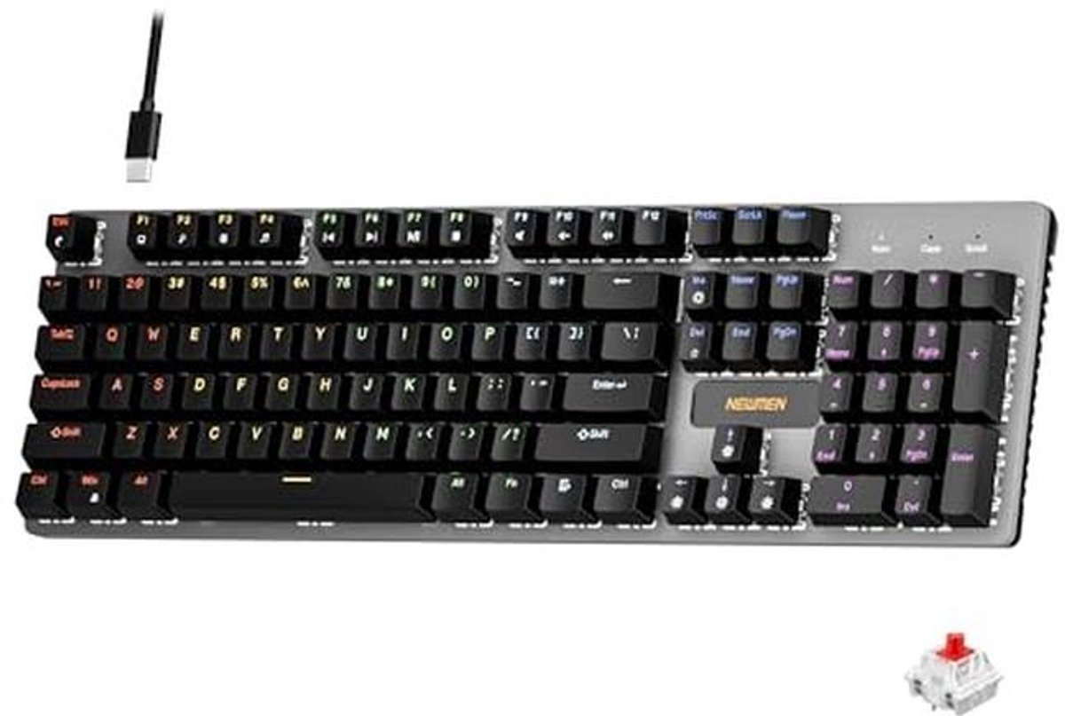Newmen GM325Pro Mechanical Keyboard, 104 Keys Rainbow LED Backlit Wired Gaming Keyboards, Hot-Swap Metal Panel ABS Black Keycaps Gaming Mechanical Keyboard for Windows Laptop PC