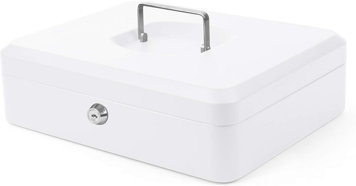 Geldcassette met cilinderslot en 2 sleutels - 12 inch - Wit