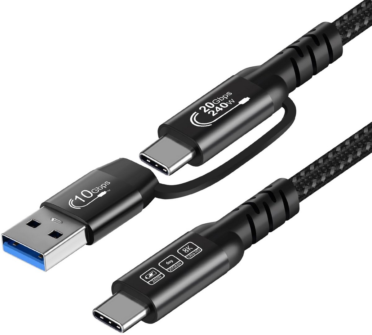 YIWENTEC USB C 240 W USB C 3.2 Gen2 kabel 20 Gbps gegevens 4K @ 60 Hz video-output, USB A/C naar USB-C Fast Charging (1 m)