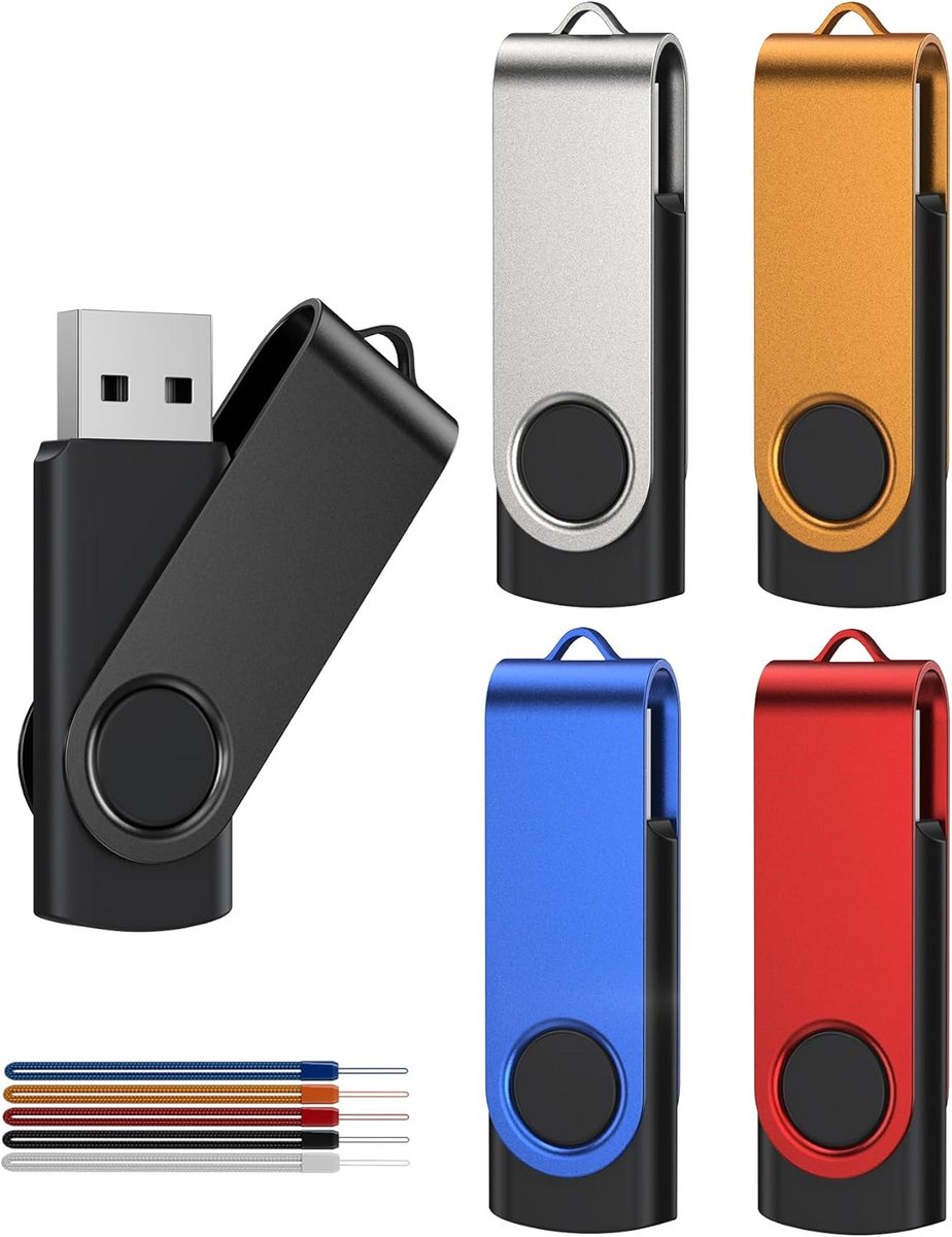 USB Sticks Multi-Pack 5x 16GB Geheugenstick USB 2.0 met LED Indicator en Draaibare Behuizing