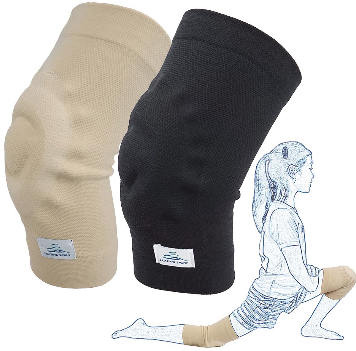 Gel kniebeschermers voor dans en sport, ondersteuning en demping (1 paar) - Beige
