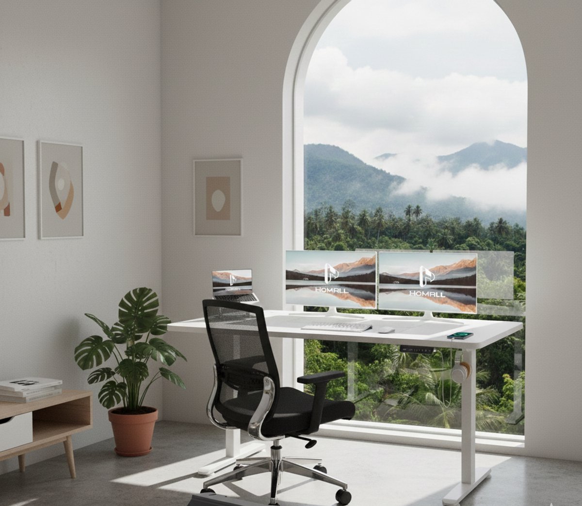 Elektrisch Bureau Sta Zit Bureau 140x60cm – In Hoogte Verstelbaar 73-116cm – Geheugenfunctie – USB Oplaadpoort – Kabelmanagement – Wielen – Ergonomisch Zit-Sta Bureau Wit – House&Garden