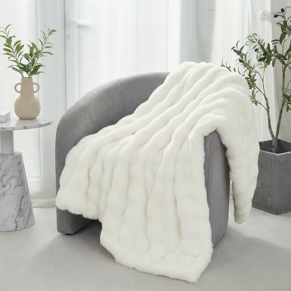 MUPOO Luxe Woondeken 130x160cm - Plaid Wit - 750 g/m² - Warme Superzacht Dubbelzijdige Deken - Knuffeldeken - Dekentje voor Baby, Sofa, Bank, Bed, Slaapkamer, Kantoor, Woonkamer