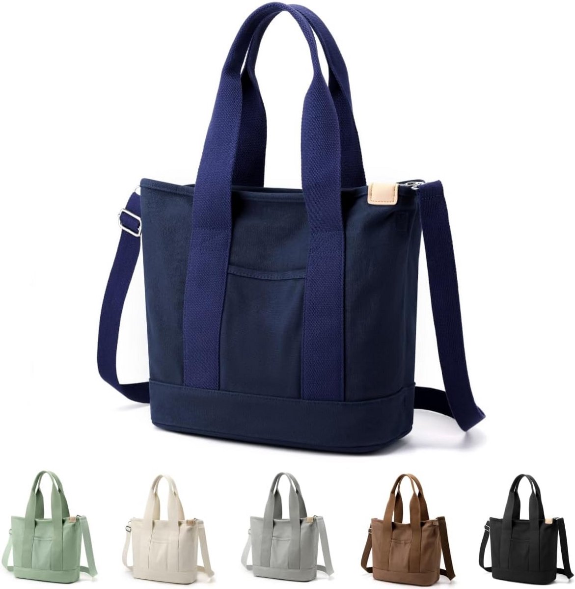 Grote Canvas Tote Bag voor Dames met Veel Vakken en Schouderriem