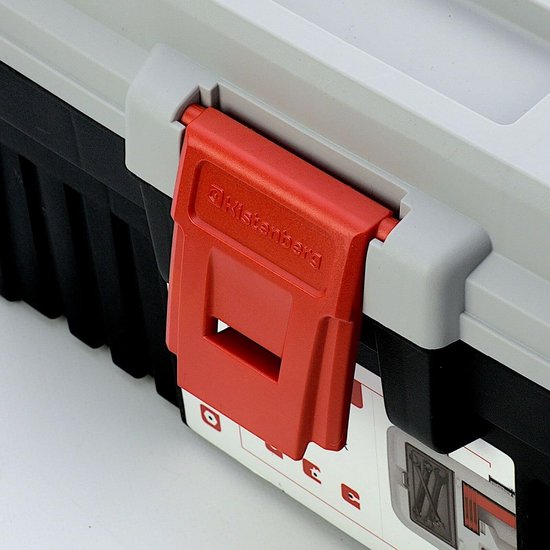Gereedschapskoffer, gereedschapskist met gereedschapsdrager, ergonomische handgreep, robuust deksel, ABS-klemsluitingen, 296 x 178 x 153 mm, grijs Gereedschapskoffer, gereedschapskist met gereedschapsdrager, ergonomische handgreep, robuust deksel, ABS-klemsluitingen, 296 x 178 x 153 mm, grijs