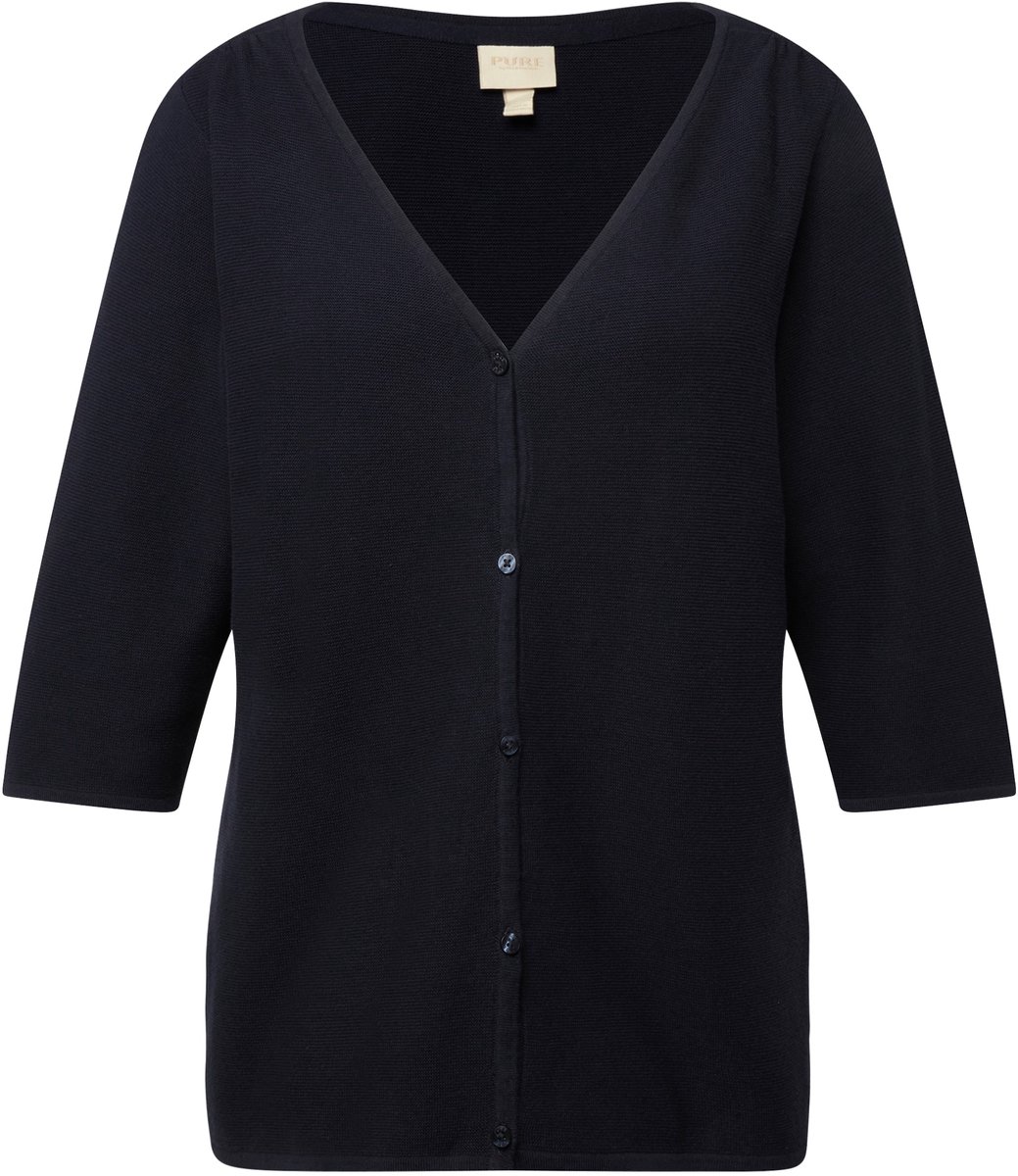 Ulla Popken - Dames - Vest 3/4 mouwen biologisch katoen - Marine - Maat 58+