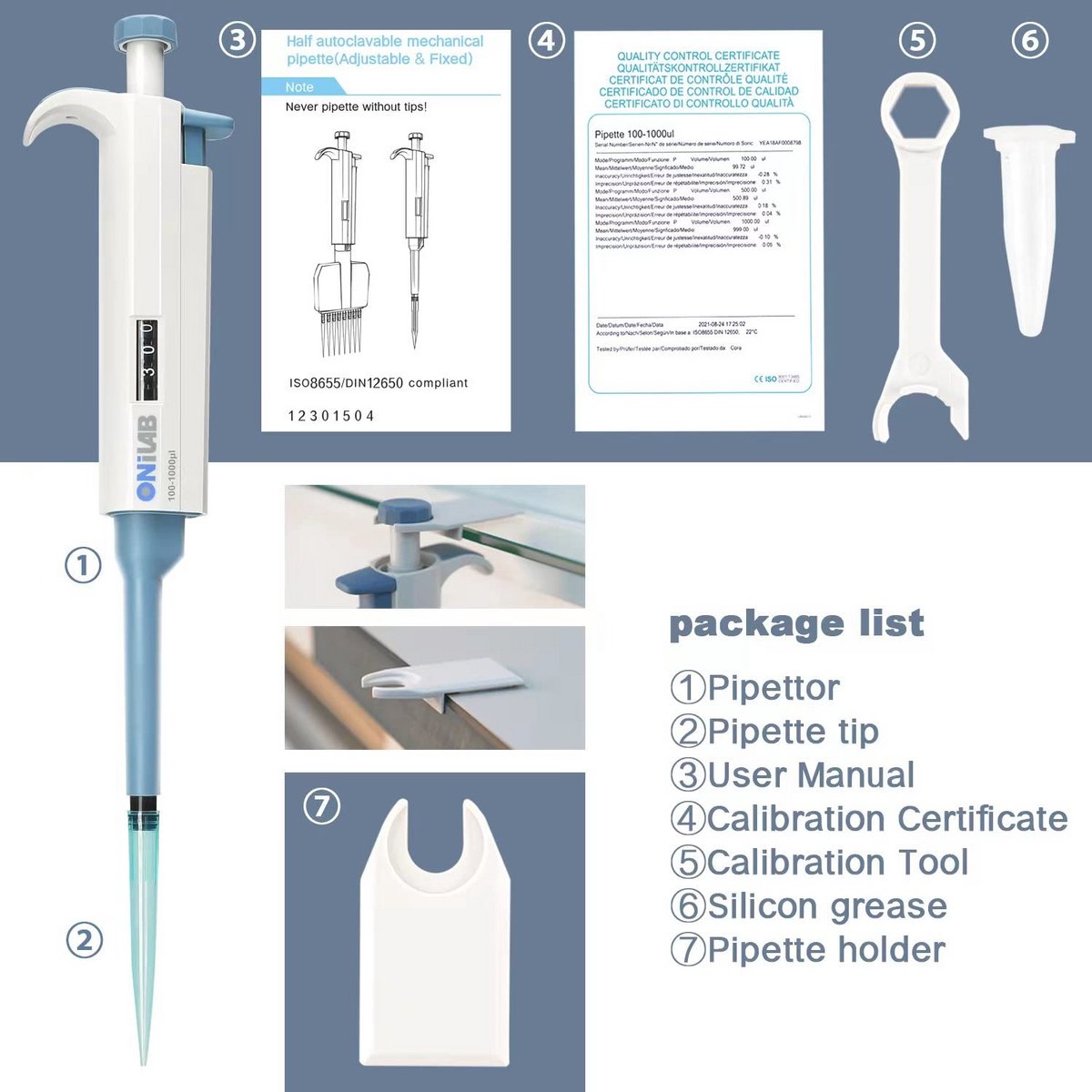 Micropipetten met instelbaar volume van 0,1-2,5 µl voor laboratoriumgebruik