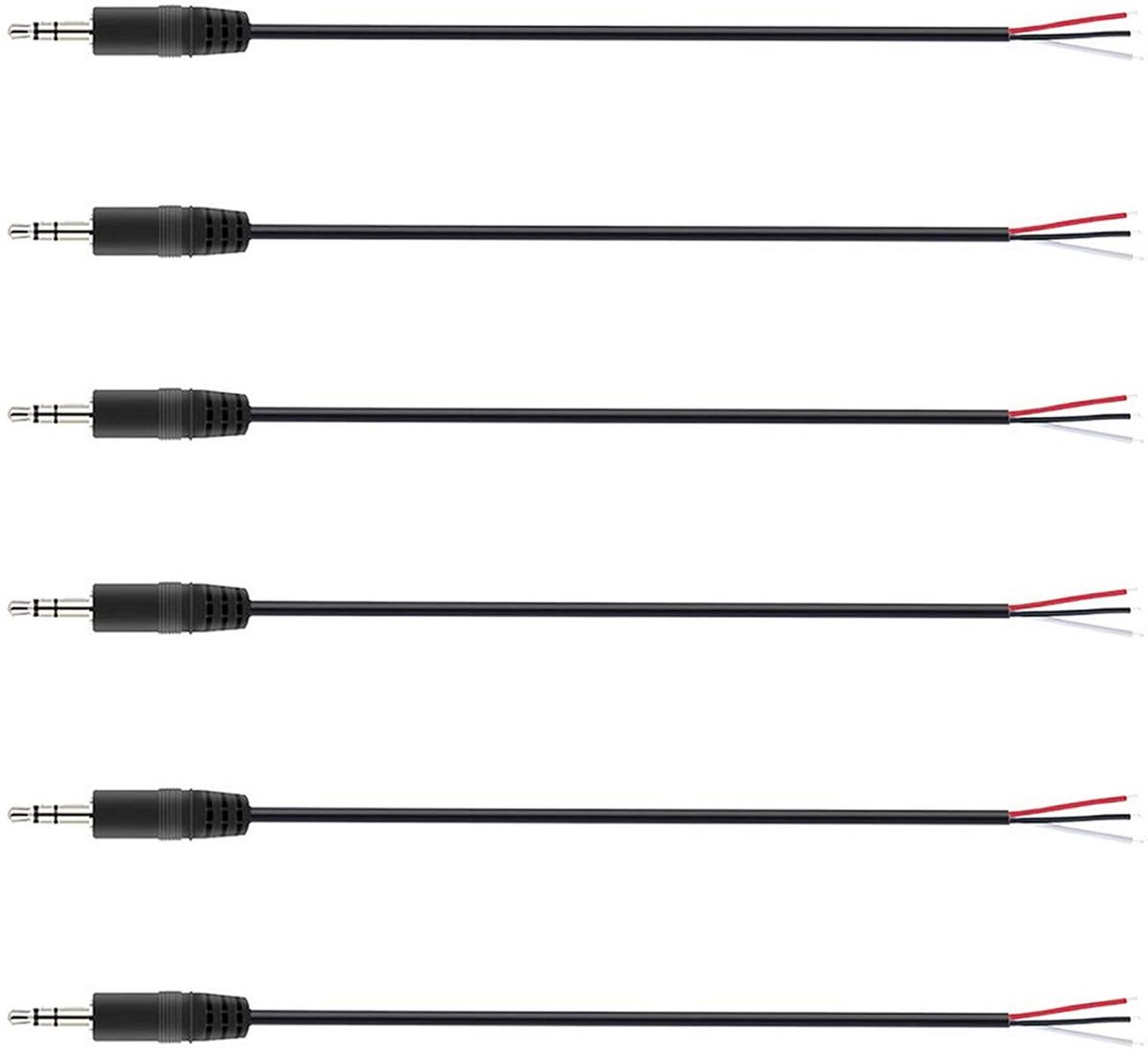 6 Stuks 2.5mm Mannelijke Plug naar Blote Draad TRS 3 Pool Stereo Plug Connector voor Hoofdtelefoon en Oortelefoon