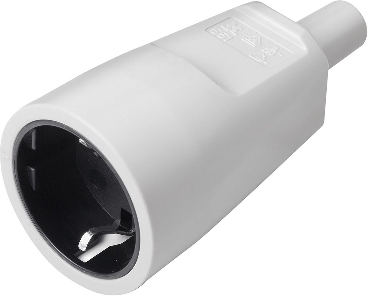 Veiligheidscontactkoppeling PVC - Grijs - 250V - 16A - IP20 - Centrale Invoer met Knikbescherming