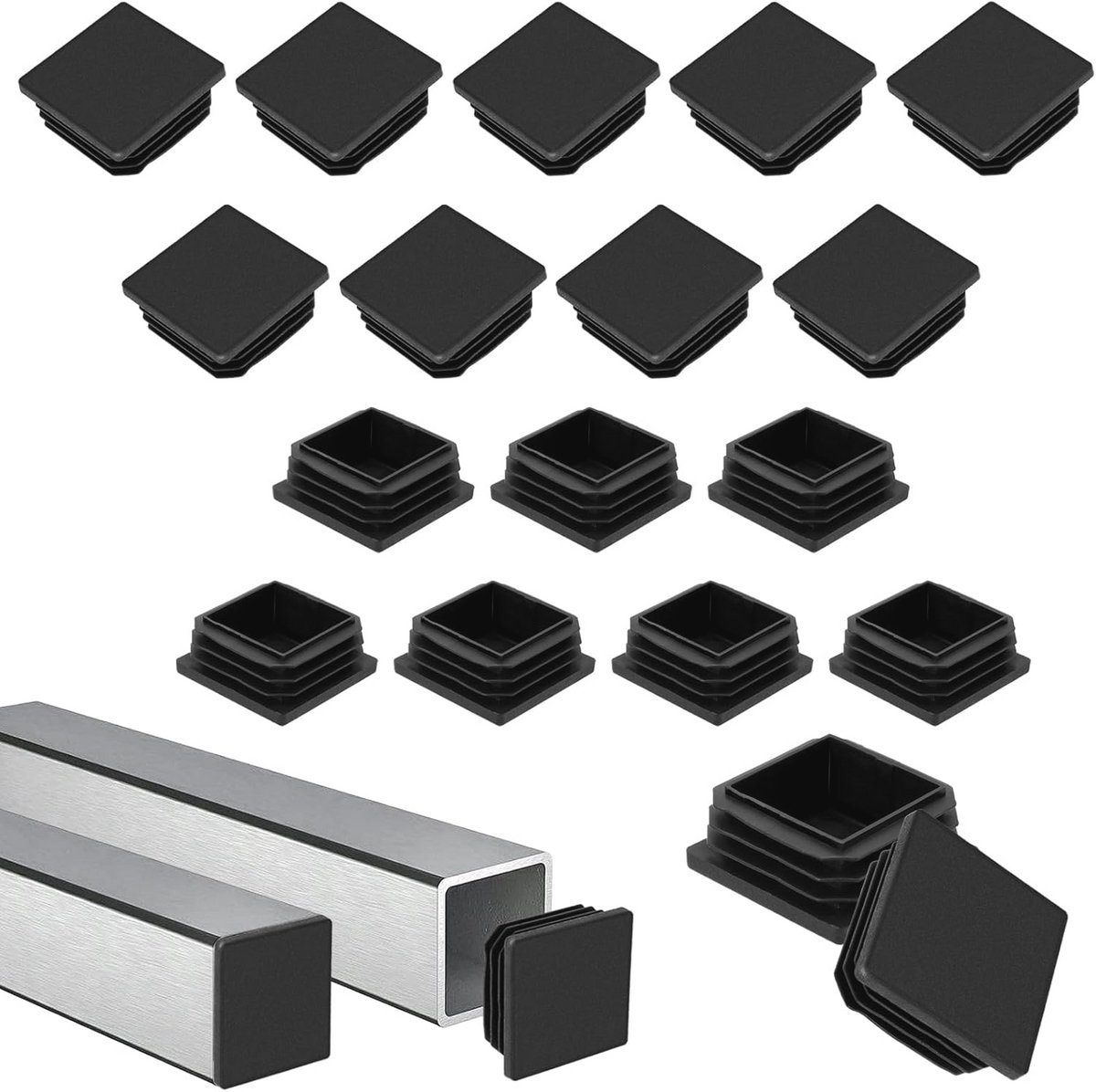 Vierkante Lamellenstoppers - 20 Stuks 35 x 35 mm Zwart Kunststof Voetdoppen voor Buisstoppen