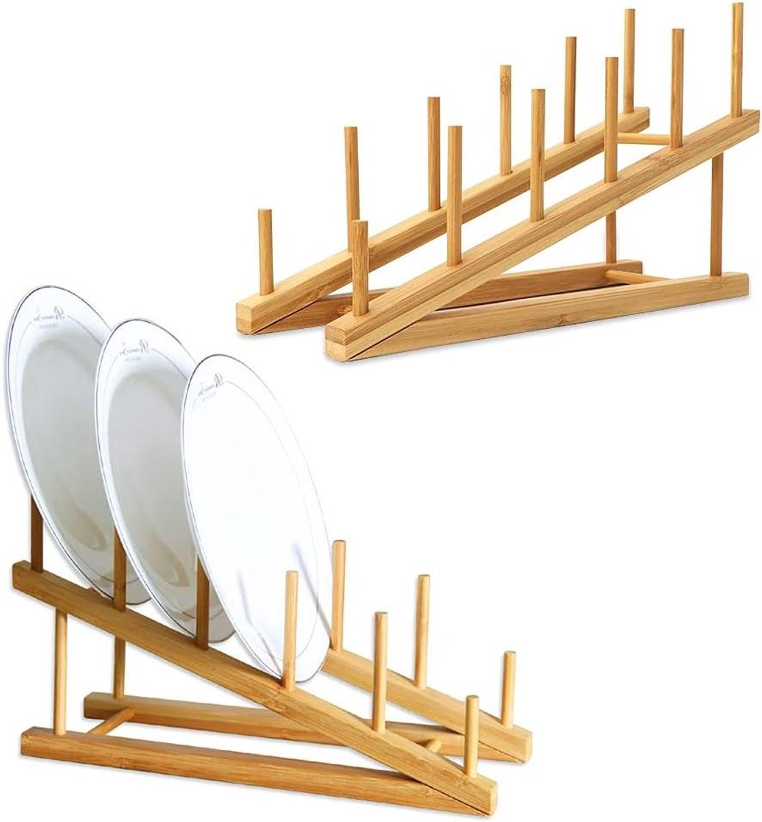 Allecta - Houten Afdruiprek Bamboe Bordenrek Stand Potdeksel Houder - Keukenorganizer voor Kop, Snijplank, Kom.