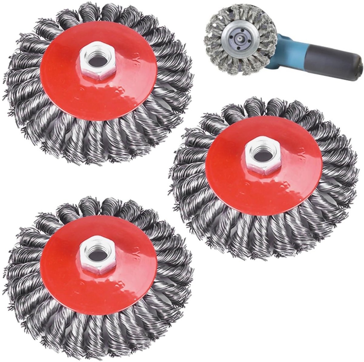 Draadborstels voor haakse slijper M14 - 125 mm set van 3 voor schuren en polijsten