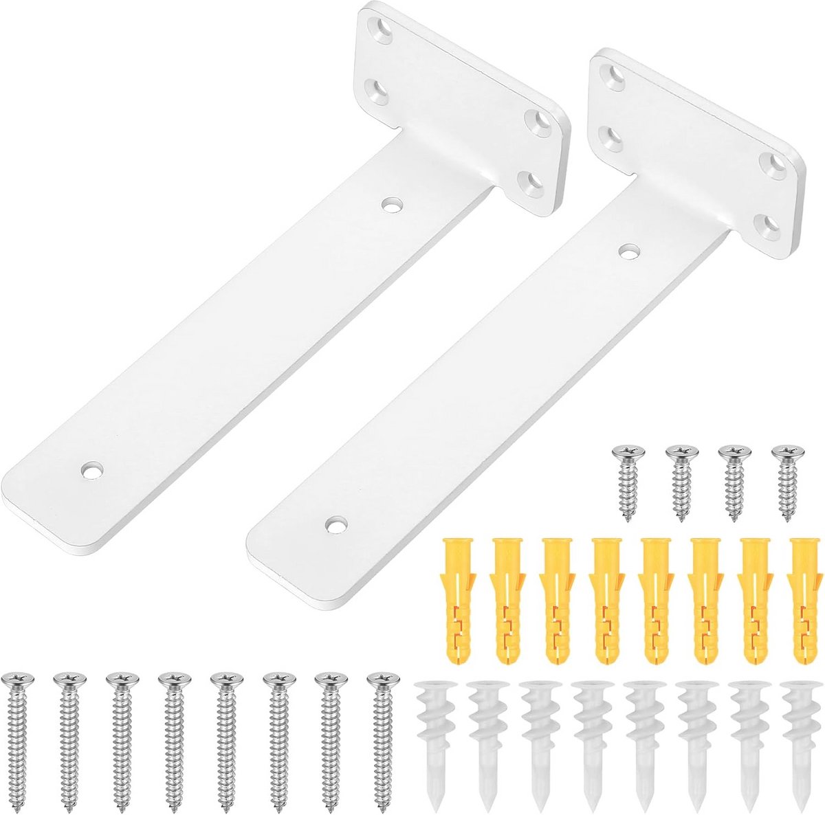 Zwevende Plankbeugels - Onzichtbare Muurbeugels voor Zware Lasten - Wit - 20 cm - Set van 2