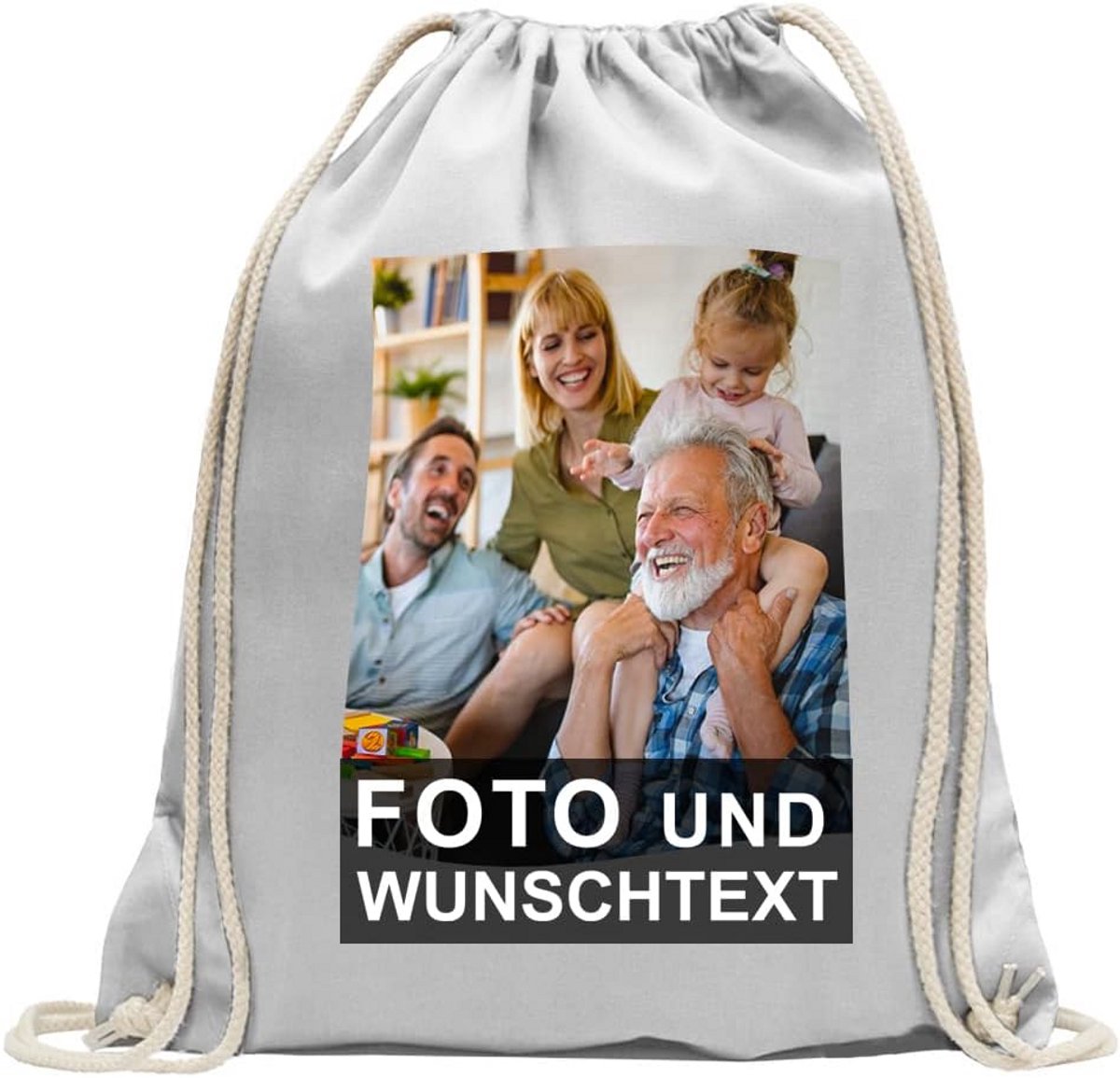 Gepersonaliseerde Gymtas met Tekst en Foto - Katoenen Trekkoordtas