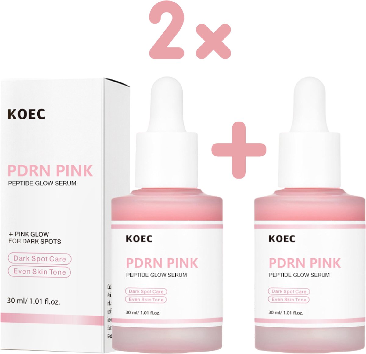 1+1 KOEC PDRN Pink Peptide Glow Serum 30ml - Korean Skincare – Anti-Aging – Hydraterend & Verstevigend – Glass Skin Effect - K-Beauty - Koreaans
