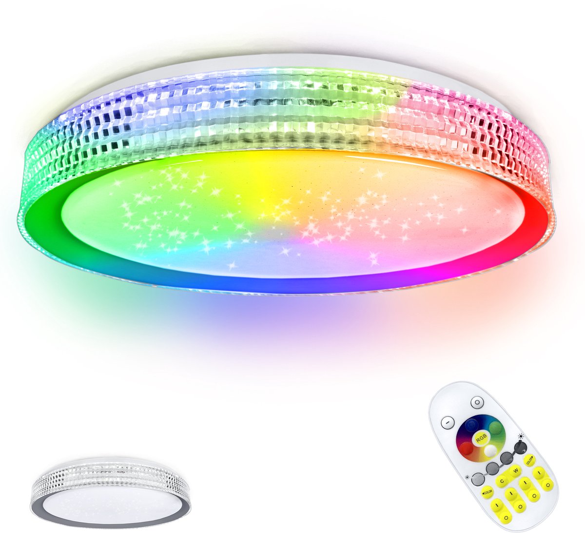 60W sterrenhemel plafondlamp LED plafondlamp acryl Ø50CM dimbaar RGB met afstandsbediening 2800-6500K creatieve sterrenlicht plafondverlichting rond voor slaapkamer woonkamer (grijze binnenring)