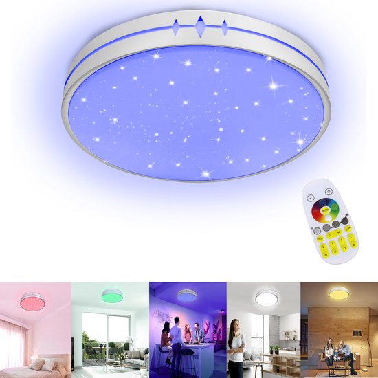 Plafonnier LED plafonnier à intensité variable 60W avec télécommande plafonnier rond avec lumière étoilée Φ50cm pour chambre à coucher salon cuisine couloir