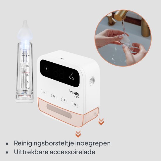 Lionelo Care BabyAir - Neusreiniger Baby - Krachtige Neuszuiger: 65 kPa - Zuigkracht 7,5 l/min - Draadloos: 1500 mAh - LED Nachtlicht - 9 Zuigstanden - 3x Zachte Siliconen Tips - USB-C - Elektrische Neuspeer / Aspirator - Neusdouche van Merkloos — afbeelding 3