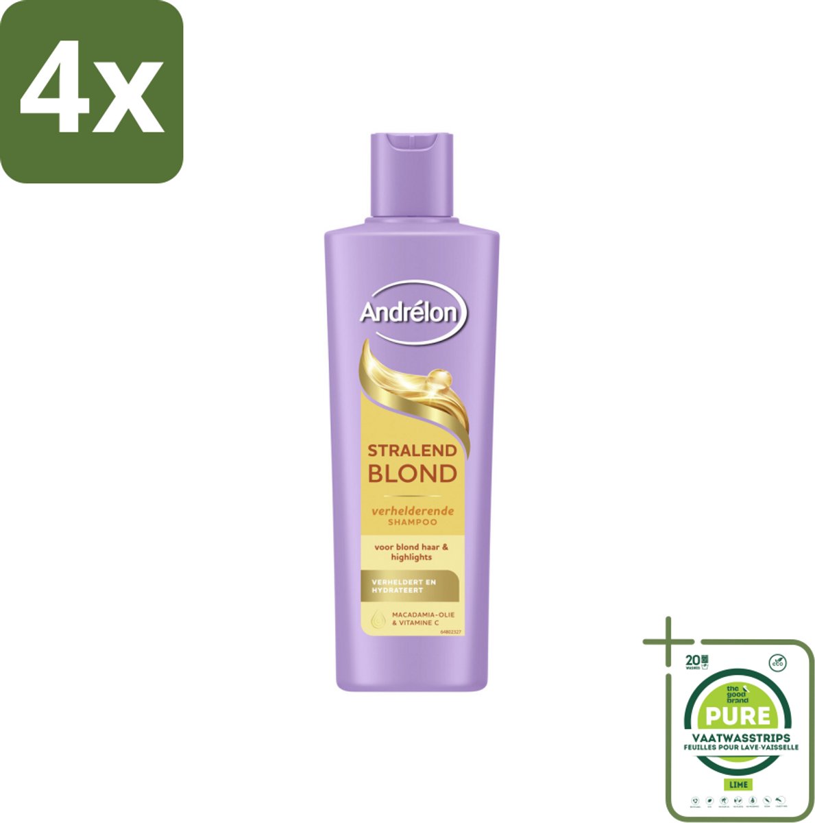 Andrélon – Shampoo – Stralend Blond – 250 ml - Voordeelverpakking - 4 stuks - Blond haar - Glans