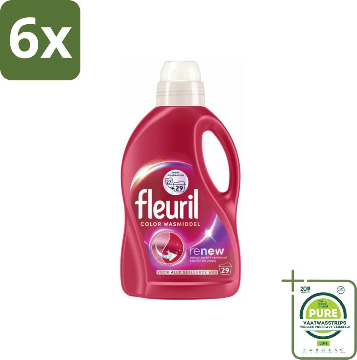 Fleuril – Wasmiddel - Color – 29 wasbeurten – 1,305 L - Voordeelverpakking - 6 stuks - Kleurbehoud - Wasmiddel voor gekleurde kleding