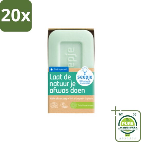 20 x Seepje - Afwaszeep - Handgemaakt & Biologisch - Tintelfrisse Limoen Geur - 120 gr - Grootverpakking - Afwaszeep - Biologische Afwaszeep - Handgemaakte Zeep - Limoen Geur - Plasticvrije Afwaszeep