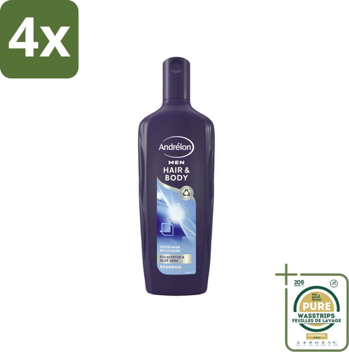 Andrélon - Men - Hair & Body - Shampoo - 300 ml - Voordeelverpakking - 4 stuks - Douchegel - Eucalyptus