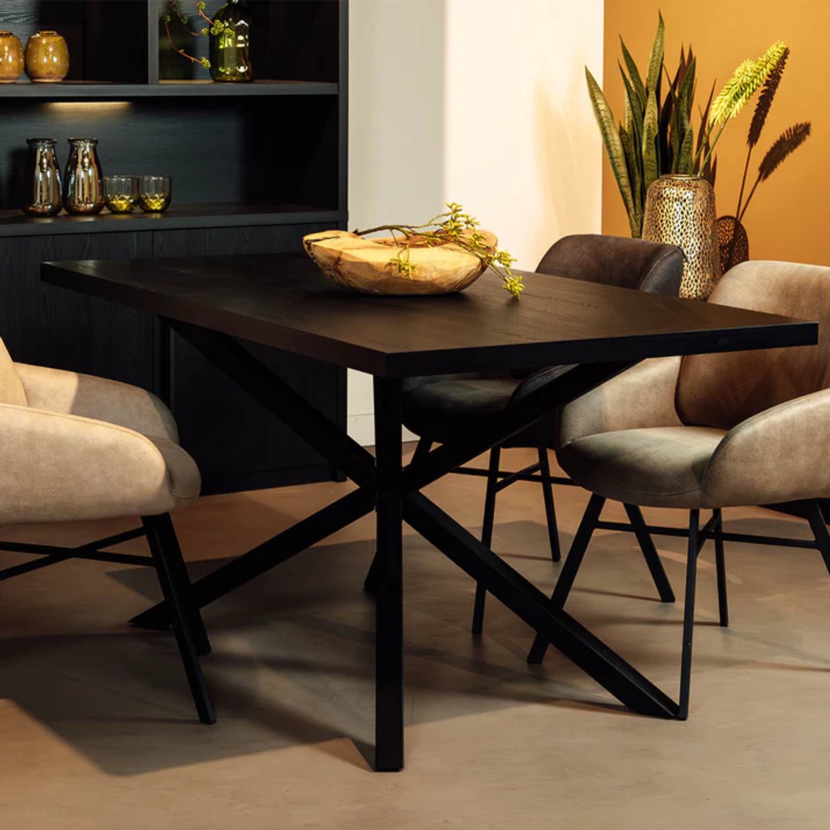 Rechthoekige Eettafel Broadway - Zwart Melamine Tafelblad met Matrixpoot | Moderne Eettafel 160 cm | Novihome