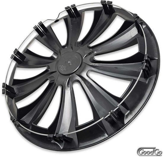 Eén glanzende zwarte wieldop met 10 spaken, 16 inch, met bevestigingsring.