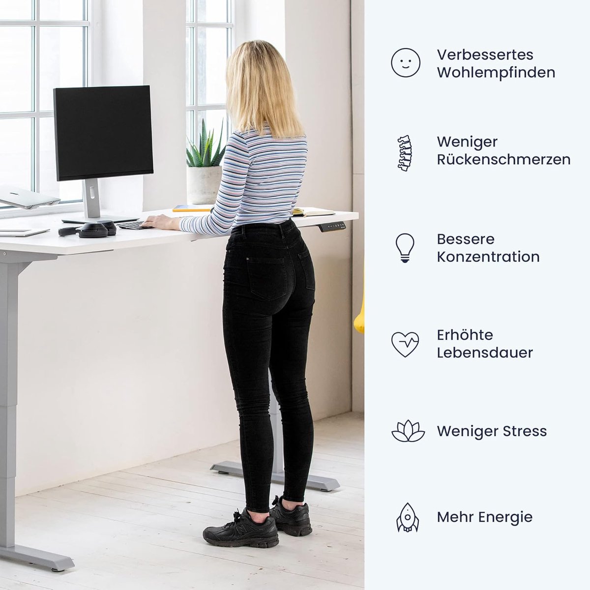 Novihome Pro+ Elektrisch Verstelbaar Bureau 160x80 – Ergonomisch Zit/Sta Bureau – Dubbele Motor – 4 Geheugenstanden – Stil & Krachtig – Beuken Blad & Grijs Frame NoviHome