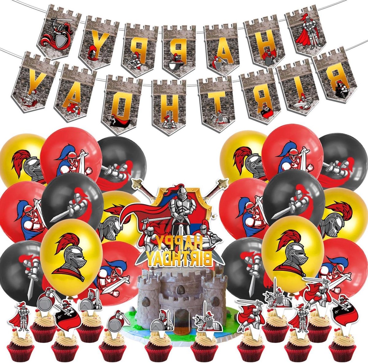 Provento - Verjaardagsdecoratie in middeleeuws ridderthema met ballonnen set voor kinderverjaardag