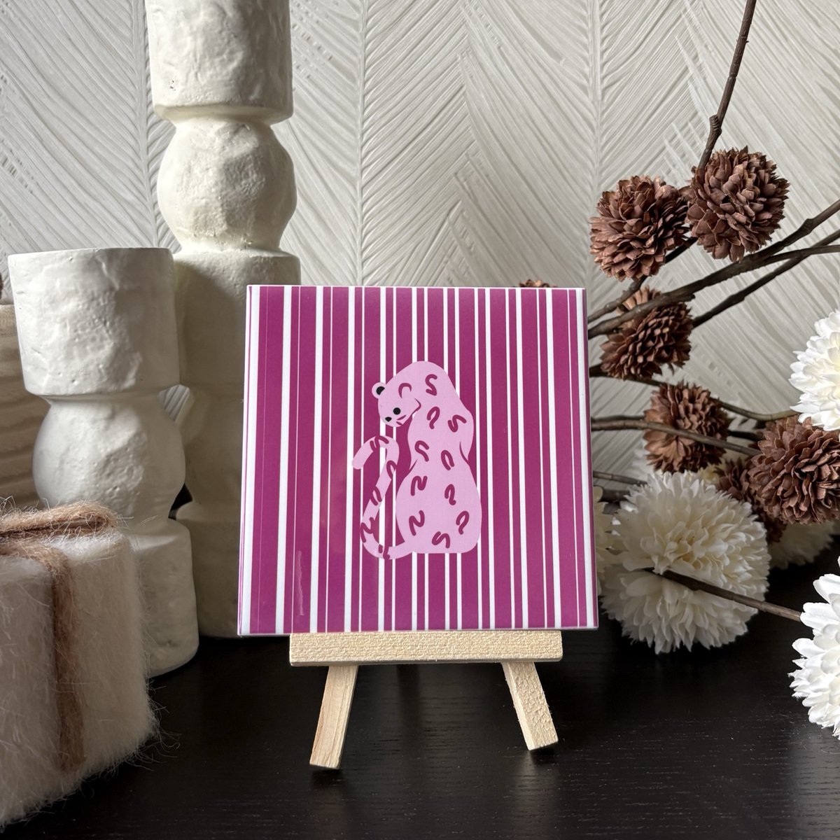 Hartjespost | Tegeltje roze Panter | schoencadeautjes sinterklaas | tegeltjes met tekst | spreuktegel | tegeltjeswijsheden | Christmas | Xmas | kerstmis | decoratie kerst | liefde | love | pink | girl | girly | 11x11